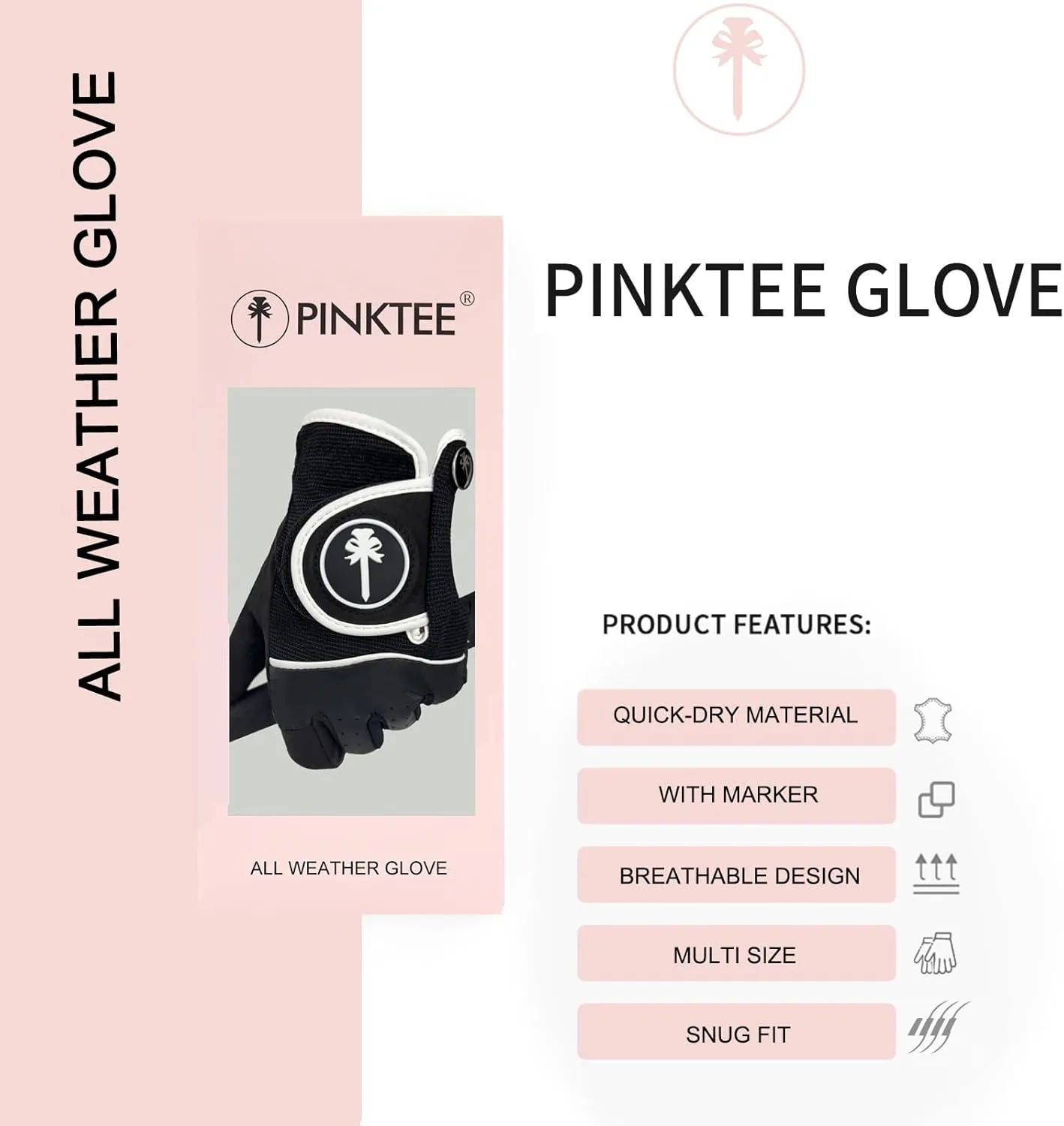 PINKTEE Women's RainGrip Golf Glove Left Hand All Weather Ladies Soft Golf Gloves with Marker for Hot Wet Weather
