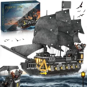 Pirate Ship Building Set for Adults, Sailboat Toy Model Building Kits Home Decor, Black Pirate Boat Toy Easter Christmas Birthday Gifts for Adults Boys, Girls, Age 12 , 1366PCS