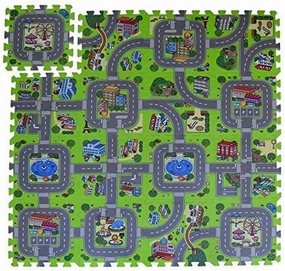 Play Mat Road Toy Foam Playmat Interlocking Floor Puzzle Road Playroom Mat Interactive Play Set (18 Piece Set Zoo)