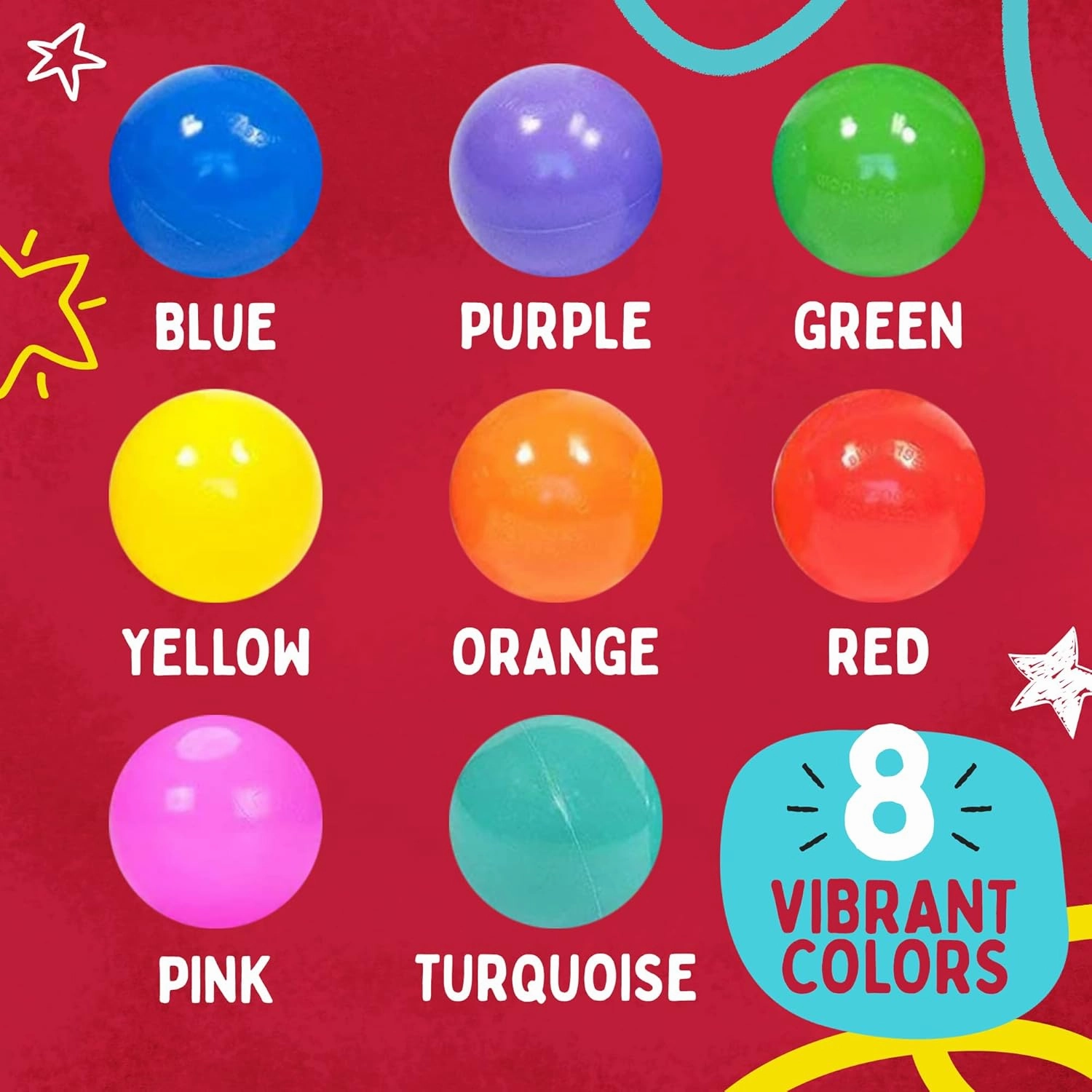 Playz Soft Plastic Mini Ball Pit Balls 200 Count - w/ 8 Vibrant Colors - Crush Proof, No Sharp Edges, Non Toxic, Phthalate & BPA Free for Baby Toddler Ball Pit, Play Tents & Tunnels Indoor & Outdoor