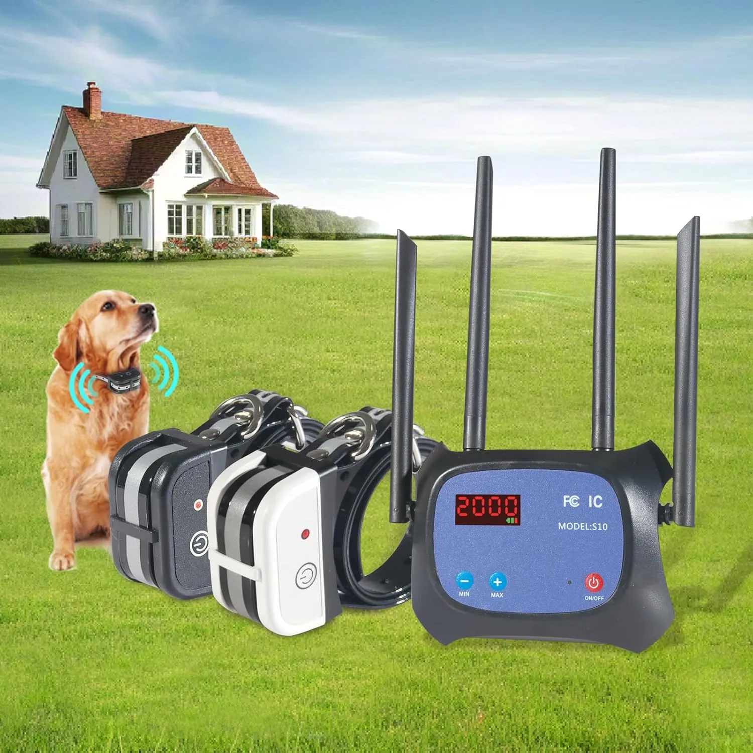Plkm Wireless Dog Fence 2025 Upgraded Pet Boundary Container System, Adjustable Control Range, Safe Harmless Electric Wireless Dog Fence, Waterproof Rechargeable Collar Receiver