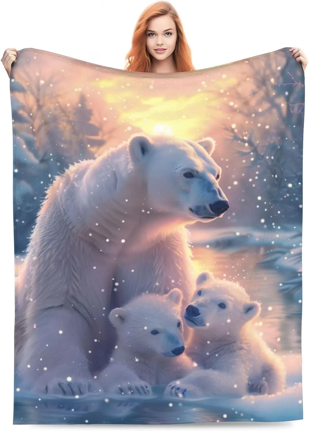 Polar Bear Blanket Gifts for Adults Kids, Flannel Cute Bears Throw Blankets for Bed Living Room Sofa Couch Traveling Camping, Soft Warm Lightweight Plush Polar Bear Decor 50x60in