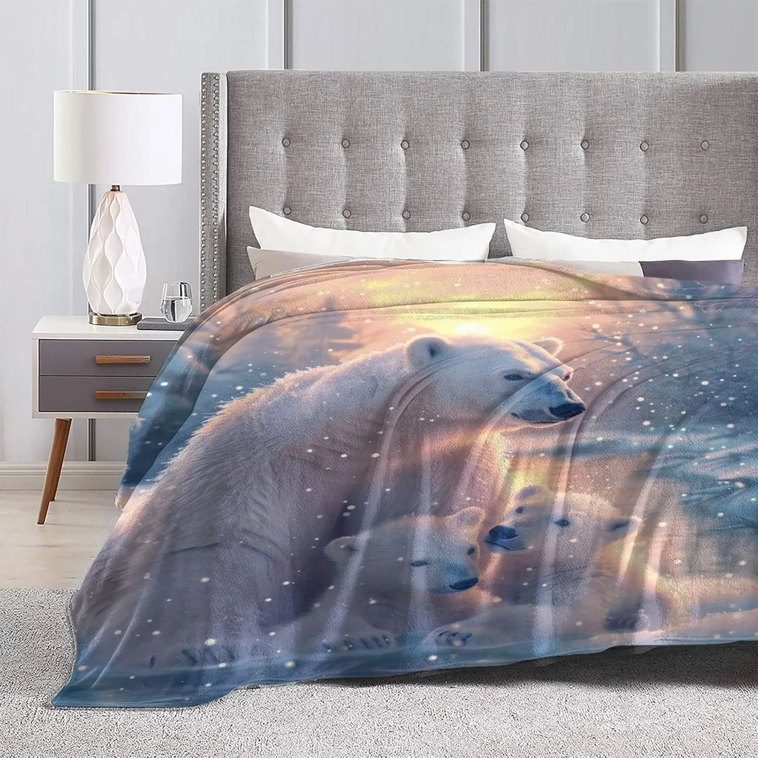 Polar Bear Blanket Gifts for Adults Kids, Flannel Cute Bears Throw Blankets for Bed Living Room Sofa Couch Traveling Camping, Soft Warm Lightweight Plush Polar Bear Decor 50x60in