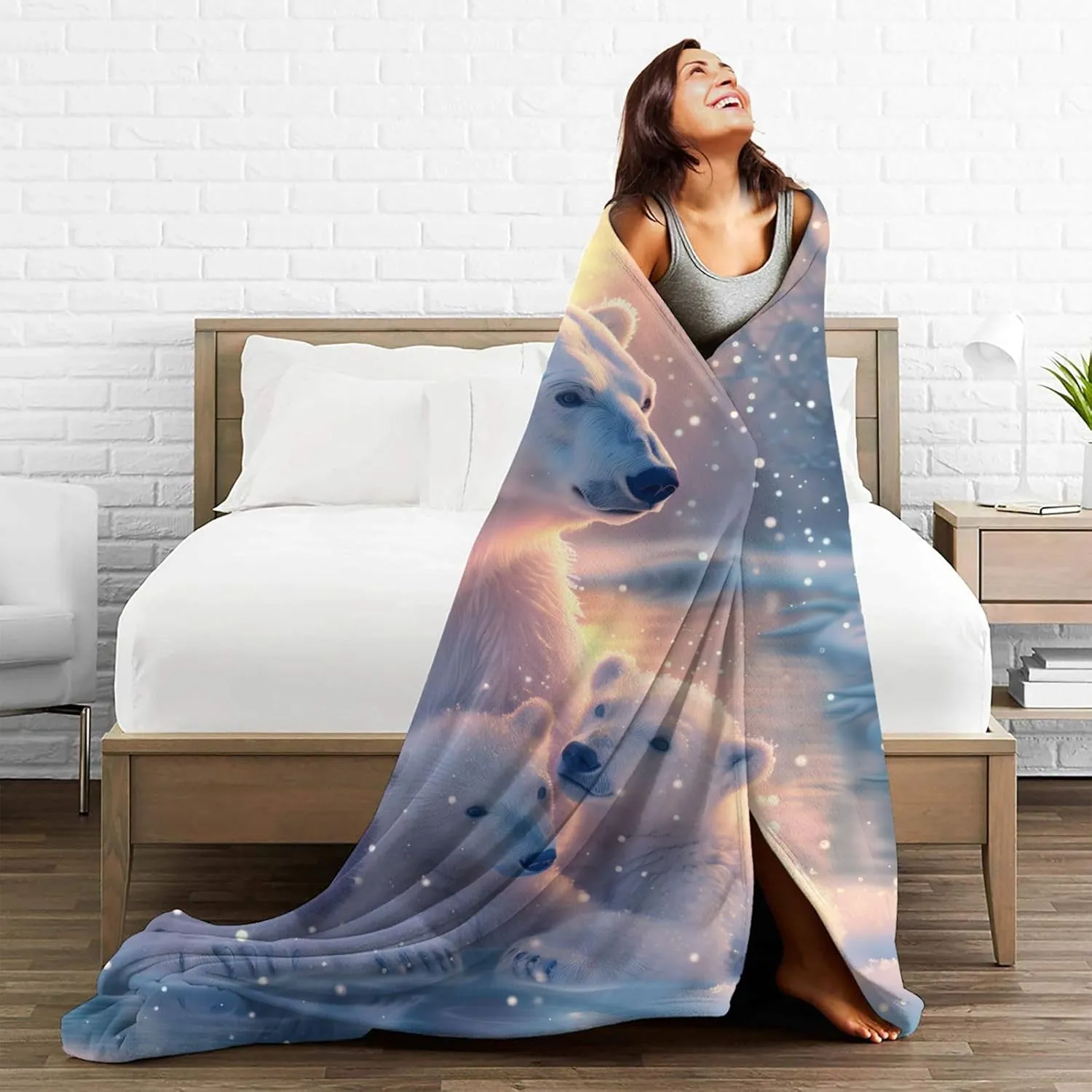 Polar Bear Blanket Gifts for Adults Kids, Flannel Cute Bears Throw Blankets for Bed Living Room Sofa Couch Traveling Camping, Soft Warm Lightweight Plush Polar Bear Decor 50x60in