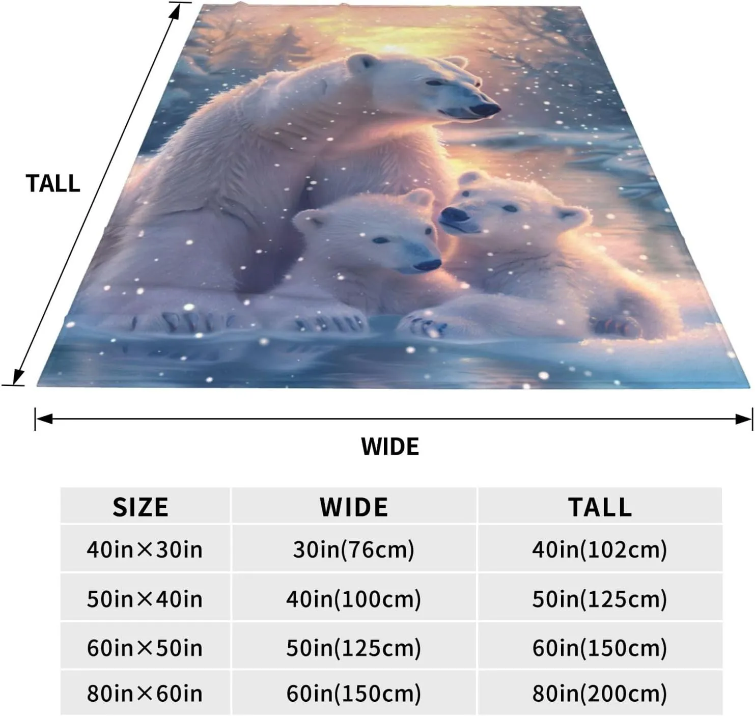 Polar Bear Blanket Gifts for Adults Kids, Flannel Cute Bears Throw Blankets for Bed Living Room Sofa Couch Traveling Camping, Soft Warm Lightweight Plush Polar Bear Decor 50x60in