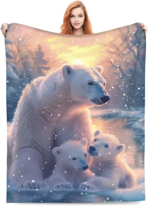 Polar Bear Blanket Gifts for Adults Kids, Flannel Cute Bears Throw Blankets for Bed Living Room Sofa Couch Traveling Camping, Soft Warm Lightweight Plush Polar Bear Decor 50x60in