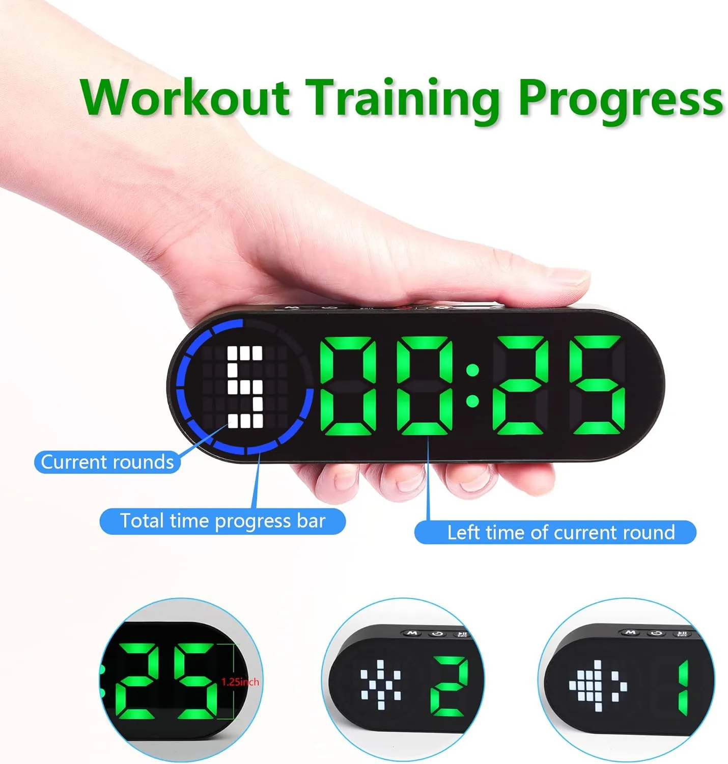 Portable Gym Timer for Home Gym Interval Timer for Workout with Time Progress Bar/Rounds, Workout Clock for Boxing HIIT Tabata Emom Fitness Rechargeable Battery Powered…