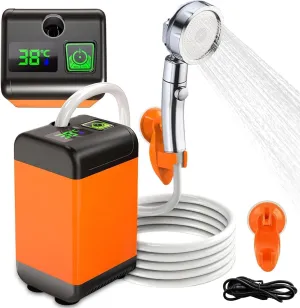 Portable Shower for Camping - 6000mAh Rechargeable Shower Pump with Smart LED Display and 3 Spray Modes, Suitable for Campers, Travelers, and Pet Owners for Outdoor Use