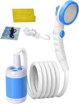 Portable Shower Head Portable Shower 1 Set IPX7 Waterproof Camping Shower 5000mAh Pressurized Camp Shower 2 Level 3 Mode Detachable Washable Outdoor Shower, Blue