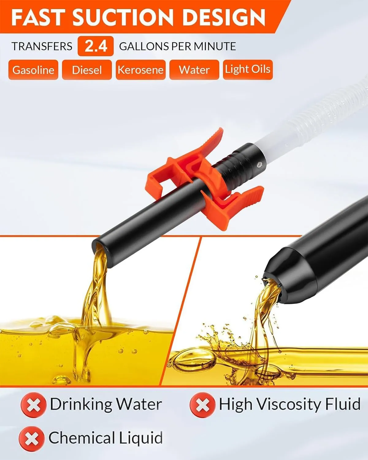 Portable Transfer Pump Battery Operated Electric Siphon Pump for Gas, Fuel, Diesel, Water Transfer 2.4 GPM Flow Oil Extractor -Easy to Use Hand Fuel Pump, Multi-Use Siphon Fuel Transfer Pump