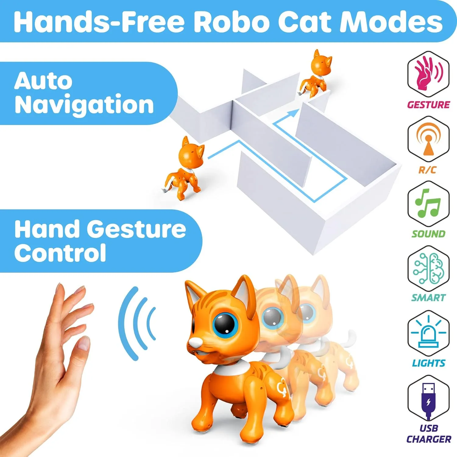 Power Your Fun Robo Pets Cat Toy for Girls and Boys - Remote Control Robot Toy Interactive Hand Motion Gestures, Smart STEM Programmable Treats Toys, Walking, Dancing Robot Pet Cat for Kids