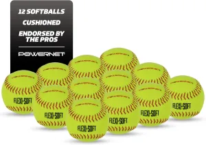 PowerNet Flexi-Soft Softballs, 12, 11-Inch Padded Balls, Portable Softball Pitching & Batting Practice Equipment Soft Balls
