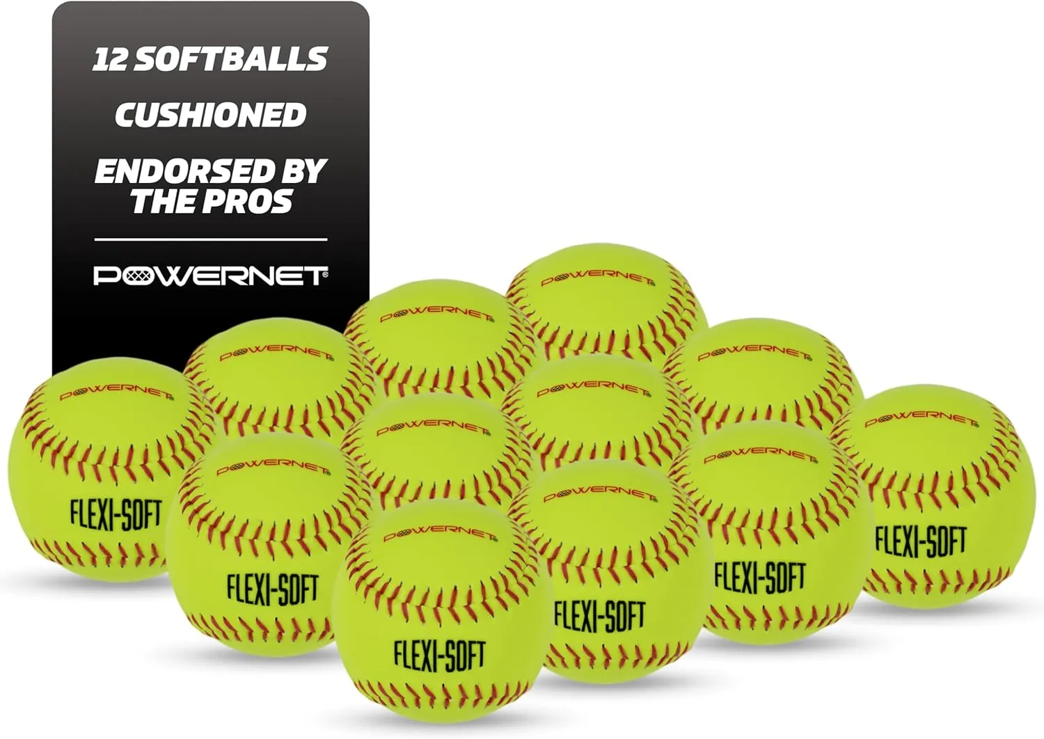 PowerNet Flexi-Soft Softballs, 12, 11-Inch Padded Balls, Portable Softball Pitching & Batting Practice Equipment Soft Balls