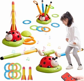 Powza 3 in 1 Musical Jump, Toss Ring Game and Stomping Launch Rocket Launcher for Kids Outdoor Toys with Remote Control, Indoor Outside Toy for Kids Ages 4-8 Toys for Ages 5-7 8-13 Birthday Gifts