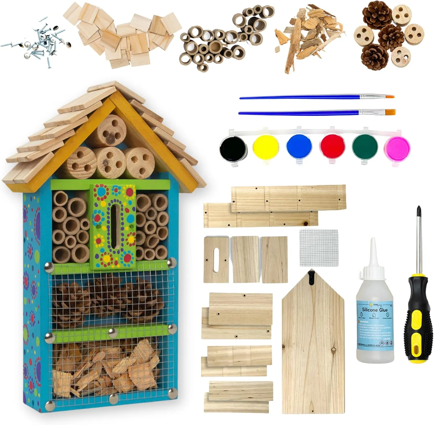 Premium Bug Hotel Kit, DIY Cedar Wood Craft for Building Bee, Ladybug, or Butterfly Houses, Educational Kit for Kids, Parents and Teachers