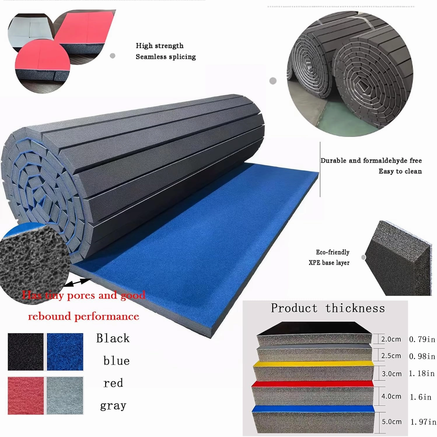 Premium Indoor Gymnastics Track Exercise Mat with Grippy Gym Carpet Top - Sturdy Foam Wrestling Mat for MMA, Cheerleading, and Fitness - Roll Out Design for Easy Setup