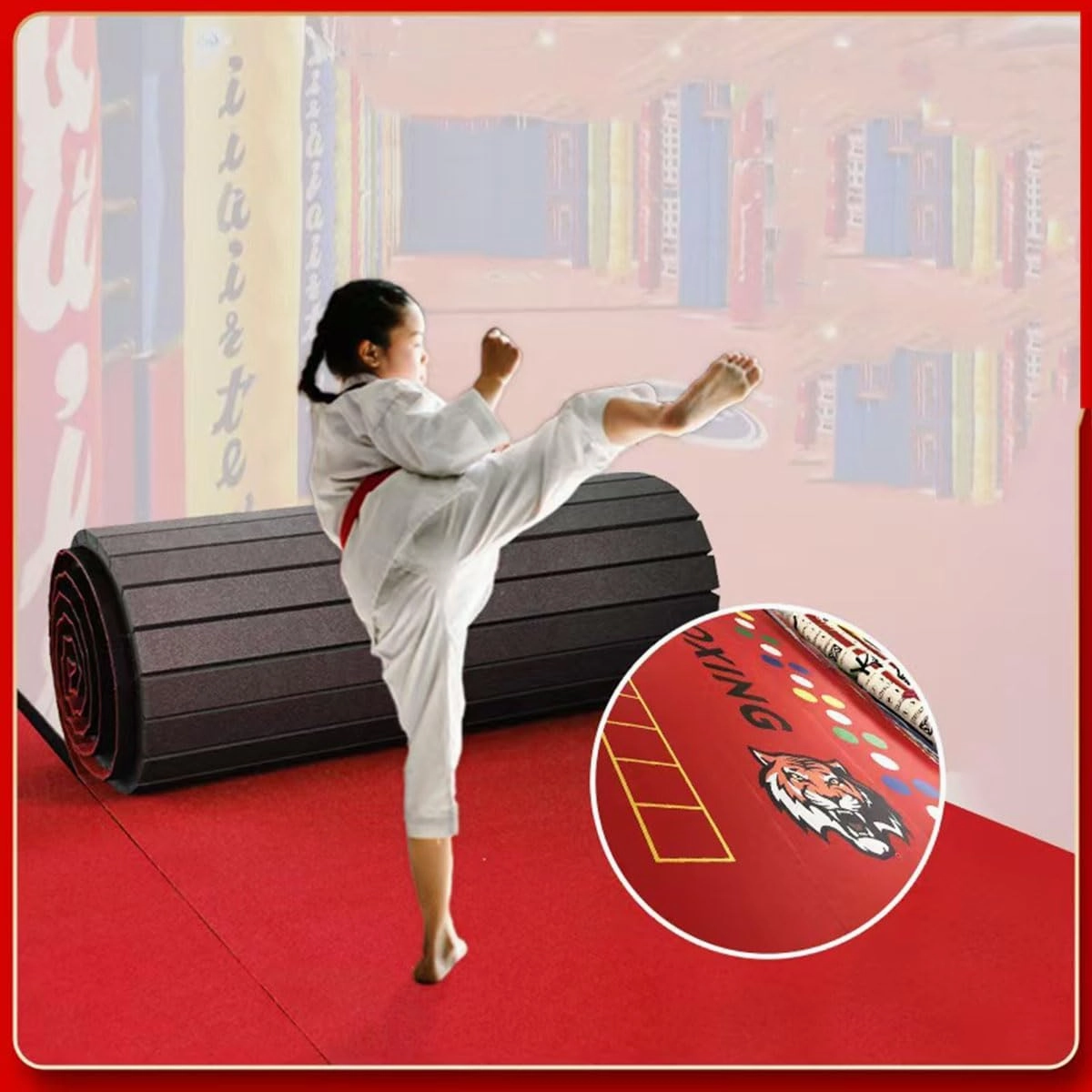 Premium Indoor Gymnastics Track Exercise Mat with Grippy Gym Carpet Top - Sturdy Foam Wrestling Mat for MMA, Cheerleading, and Fitness - Roll Out Design for Easy Setup