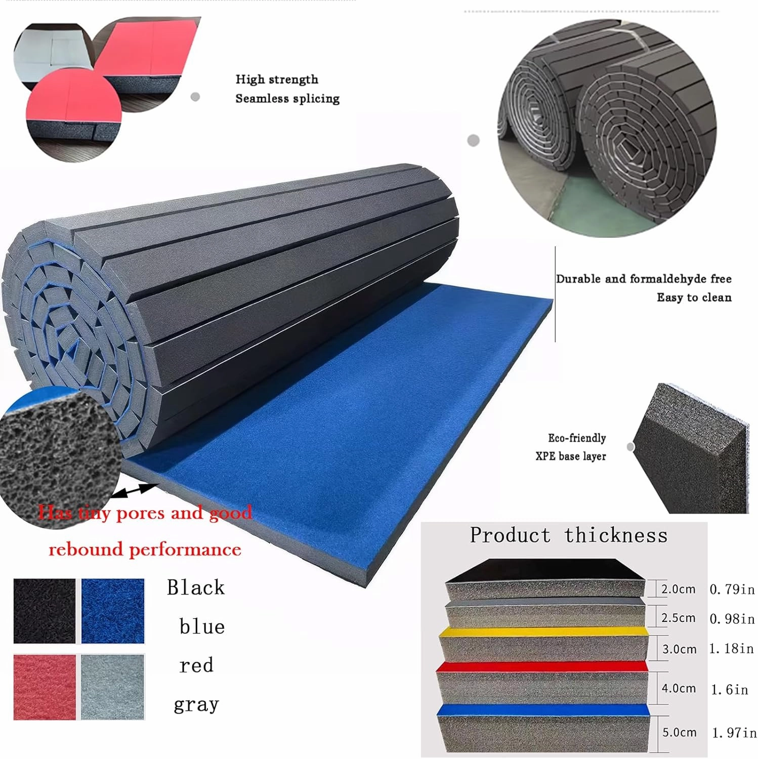 Premium Indoor Gymnastics Track Exercise Mat with Grippy Gym Carpet Top - Sturdy Foam Wrestling Mat for MMA, Cheerleading, and Fitness - Roll Out Design for Easy Setup