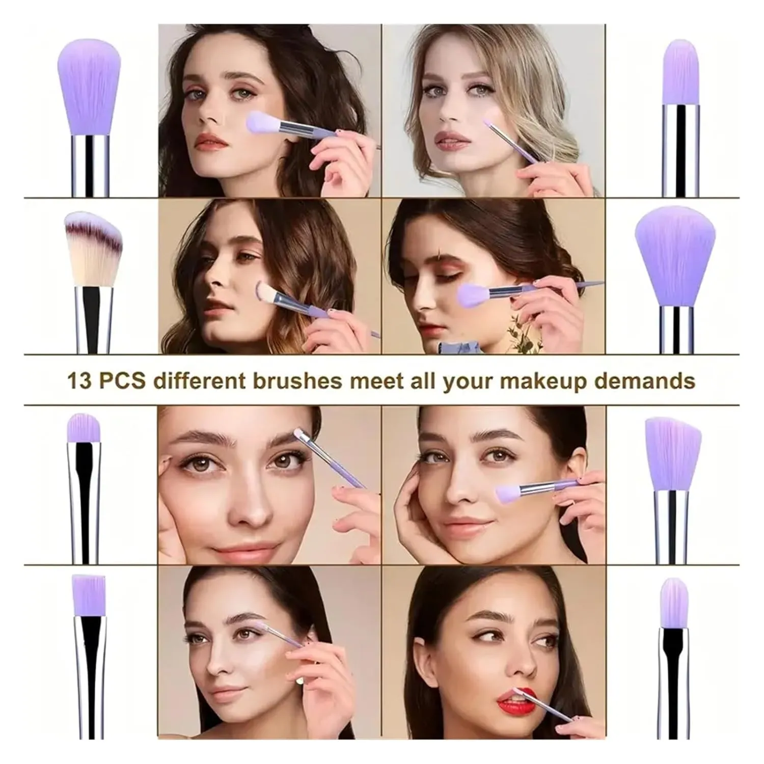 Professiona 13PCS Makeup Brushes Set Foundation Eyeshadow Blush Powder Blending Soft Fluffy Cosmetic Full Set Female Makeup Tool(Green with bag)
