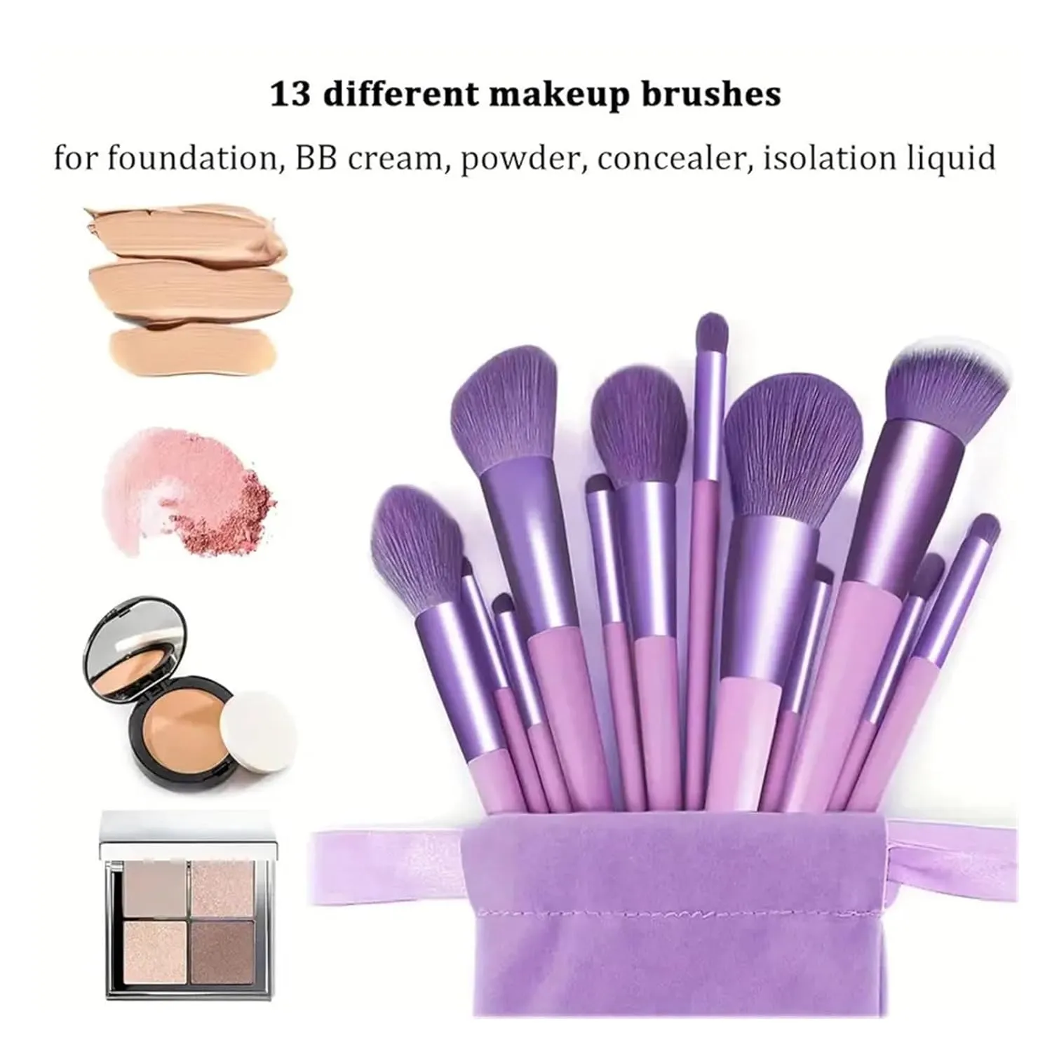 Professiona 13PCS Makeup Brushes Set Foundation Eyeshadow Blush Powder Blending Soft Fluffy Cosmetic Full Set Female Makeup Tool(Green with bag)