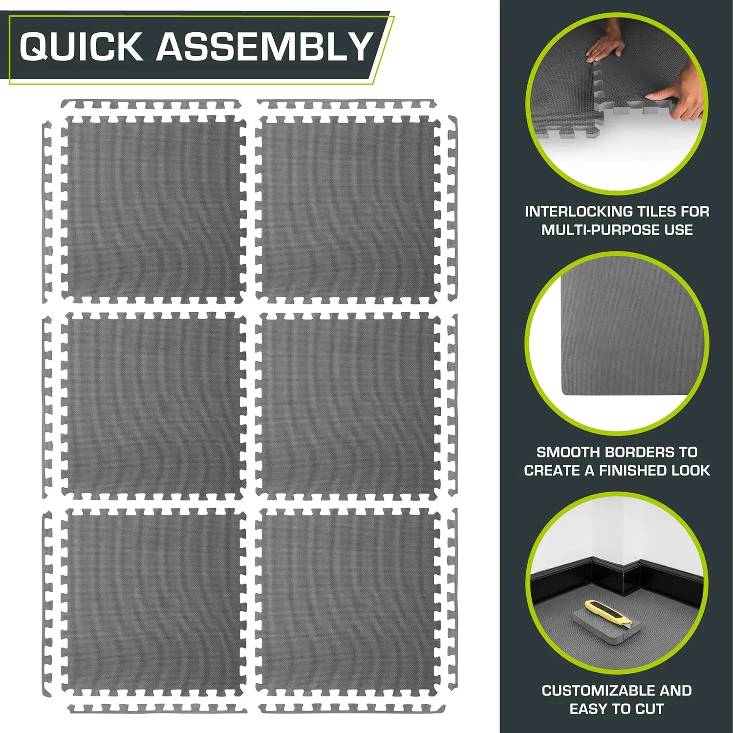ProsourceFit Extra Thick Puzzle Exercise Mat, EVA Foam Interlocking Tiles for Protective, Cushioned Workout Flooring for Home and Gym Equipment, Black - 3/4 inch - 24 Sq Ft - 6 Tiles
