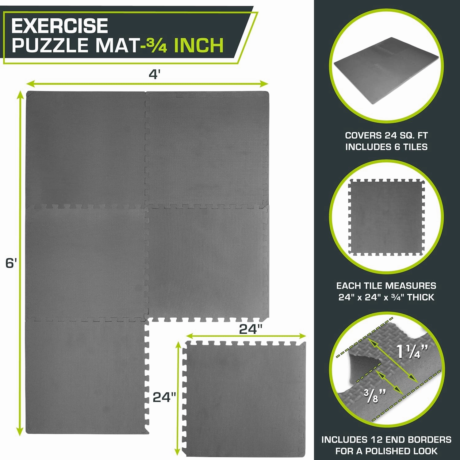 ProsourceFit Extra Thick Puzzle Exercise Mat, EVA Foam Interlocking Tiles for Protective, Cushioned Workout Flooring for Home and Gym Equipment, Blue - 3/4 inch - 24 Sq Ft - 6 Tiles
