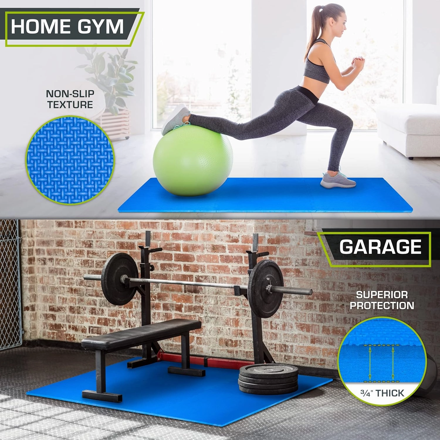 ProsourceFit Extra Thick Puzzle Exercise Mat, EVA Foam Interlocking Tiles for Protective, Cushioned Workout Flooring for Home and Gym Equipment, Blue - 3/4 inch - 24 Sq Ft - 6 Tiles