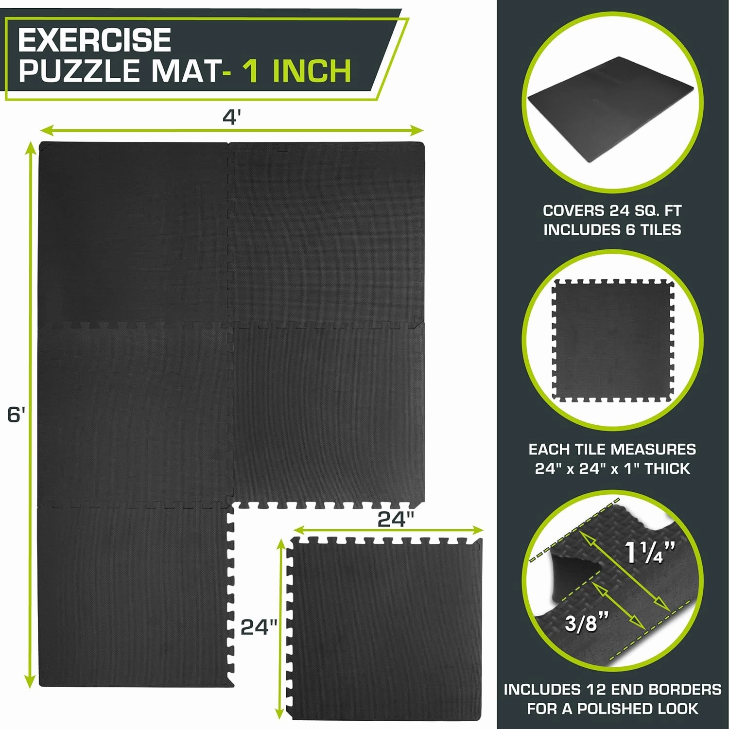 ProsourceFit Extra Thick Puzzle Exercise Mat, EVA Foam Interlocking Tiles for Protective, Cushioned Workout Flooring for Home and Gym Equipment, Blue - 3/4 inch - 24 Sq Ft - 6 Tiles