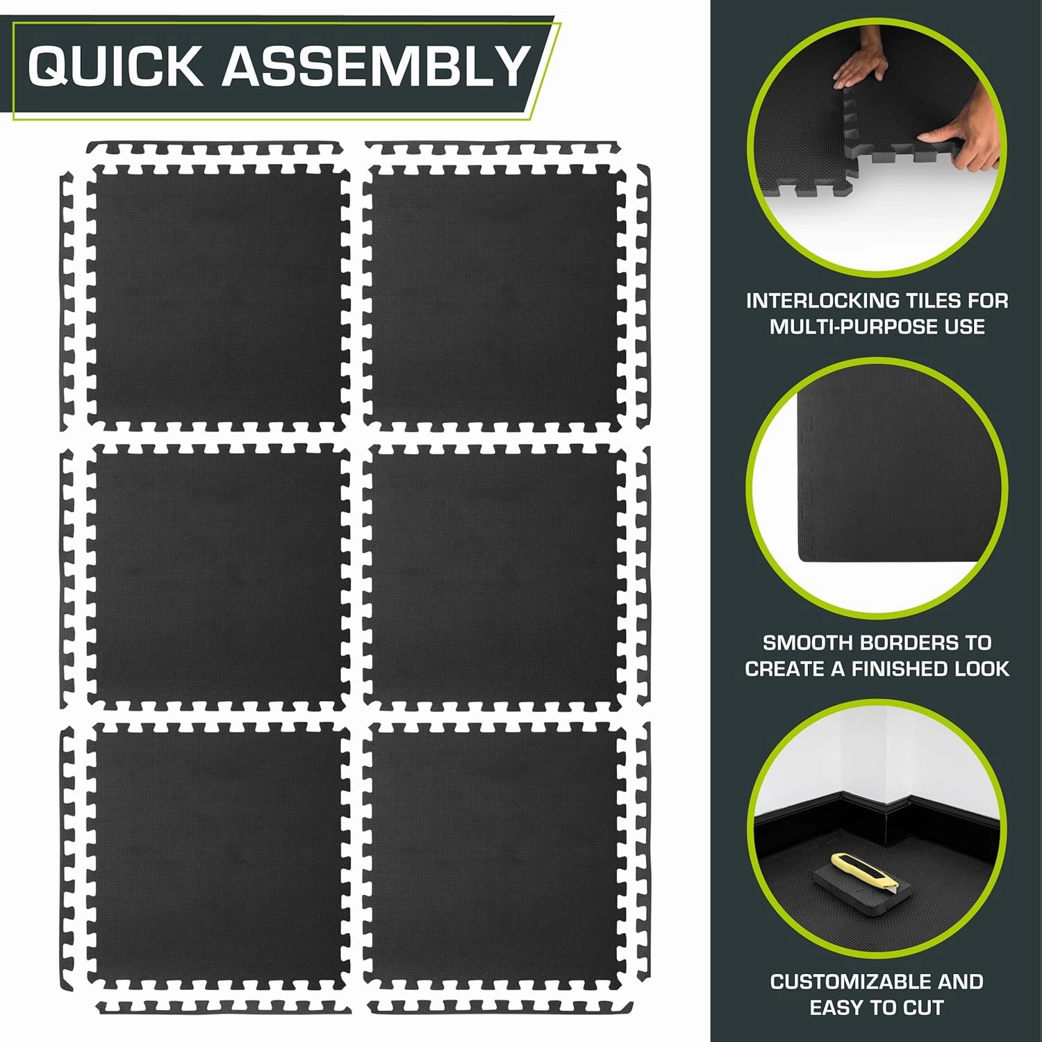 ProsourceFit Extra Thick Puzzle Exercise Mat, EVA Foam Interlocking Tiles for Protective, Cushioned Workout Flooring for Home and Gym Equipment, Blue - 3/4 inch - 24 Sq Ft - 6 Tiles