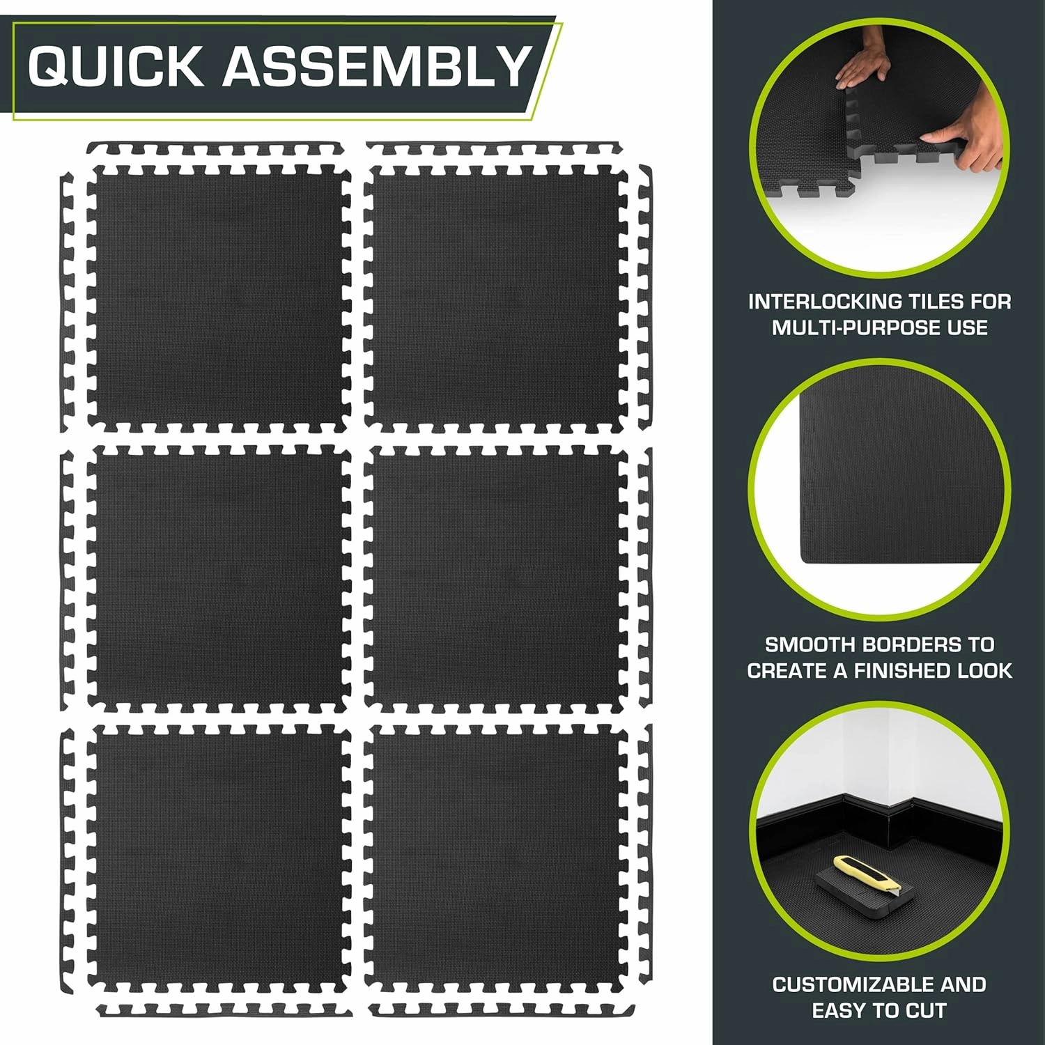 ProsourceFit Extra Thick Puzzle Exercise Mat, EVA Foam Interlocking Tiles for Protective, Cushioned Workout Flooring for Home and Gym Equipment, Blue - 3/4 inch - 24 Sq Ft - 6 Tiles