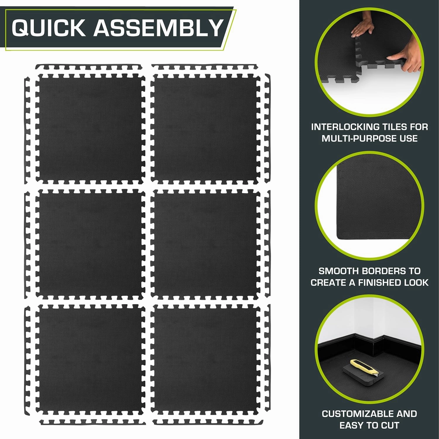 ProsourceFit Extra Thick Puzzle Exercise Mat, EVA Foam Interlocking Tiles for Protective, Cushioned Workout Flooring for Home and Gym Equipment, Blue - 3/4 inch - 24 Sq Ft - 6 Tiles