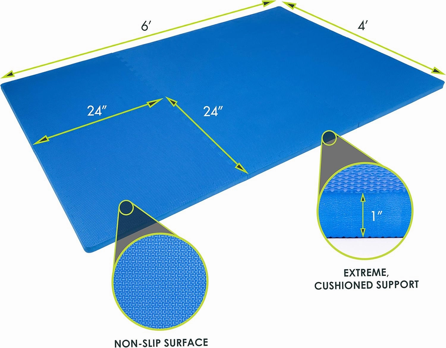 ProsourceFit Extra Thick Puzzle Exercise Mat, EVA Foam Interlocking Tiles for Protective, Cushioned Workout Flooring for Home and Gym Equipment, Blue - 3/4 inch - 24 Sq Ft - 6 Tiles