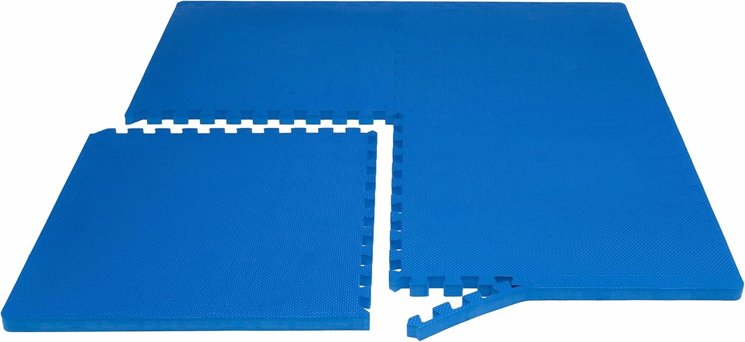 ProsourceFit Extra Thick Puzzle Exercise Mat, EVA Foam Interlocking Tiles for Protective, Cushioned Workout Flooring for Home and Gym Equipment, Blue - 3/4 inch - 24 Sq Ft - 6 Tiles