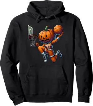 Pumpkin Playing Basketball Dunk Halloween Costume Sports Pullover Hoodie