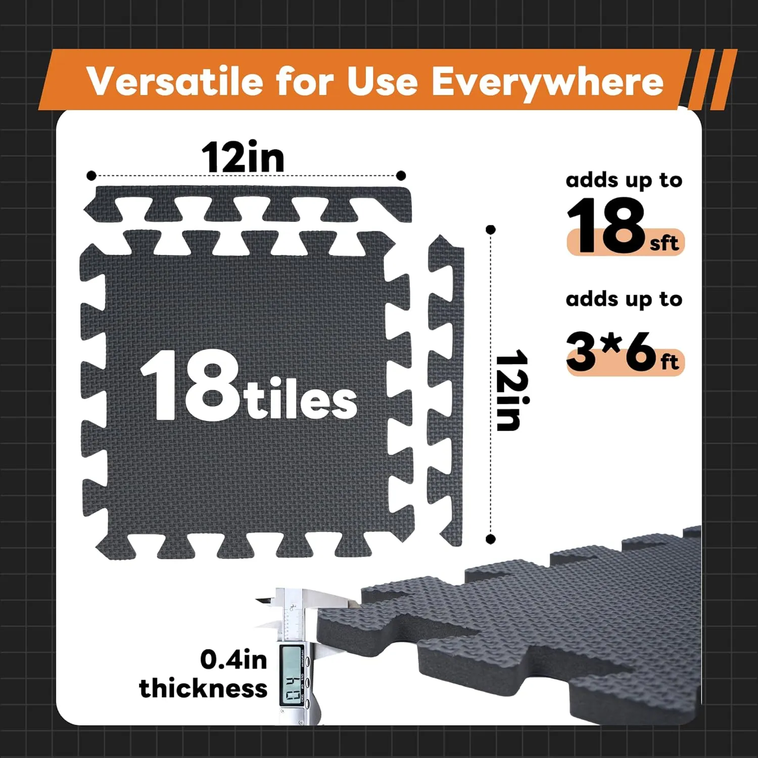 Puzzle Exercise Mat with 18 Tiles Exercise Floor Mat Foam Pads Interlocking Gym Mats 12'' x 12'' EVA Foam Floor Tiles Foam Interlocking Rubber Flooring Mats for Workout Gym Equipment