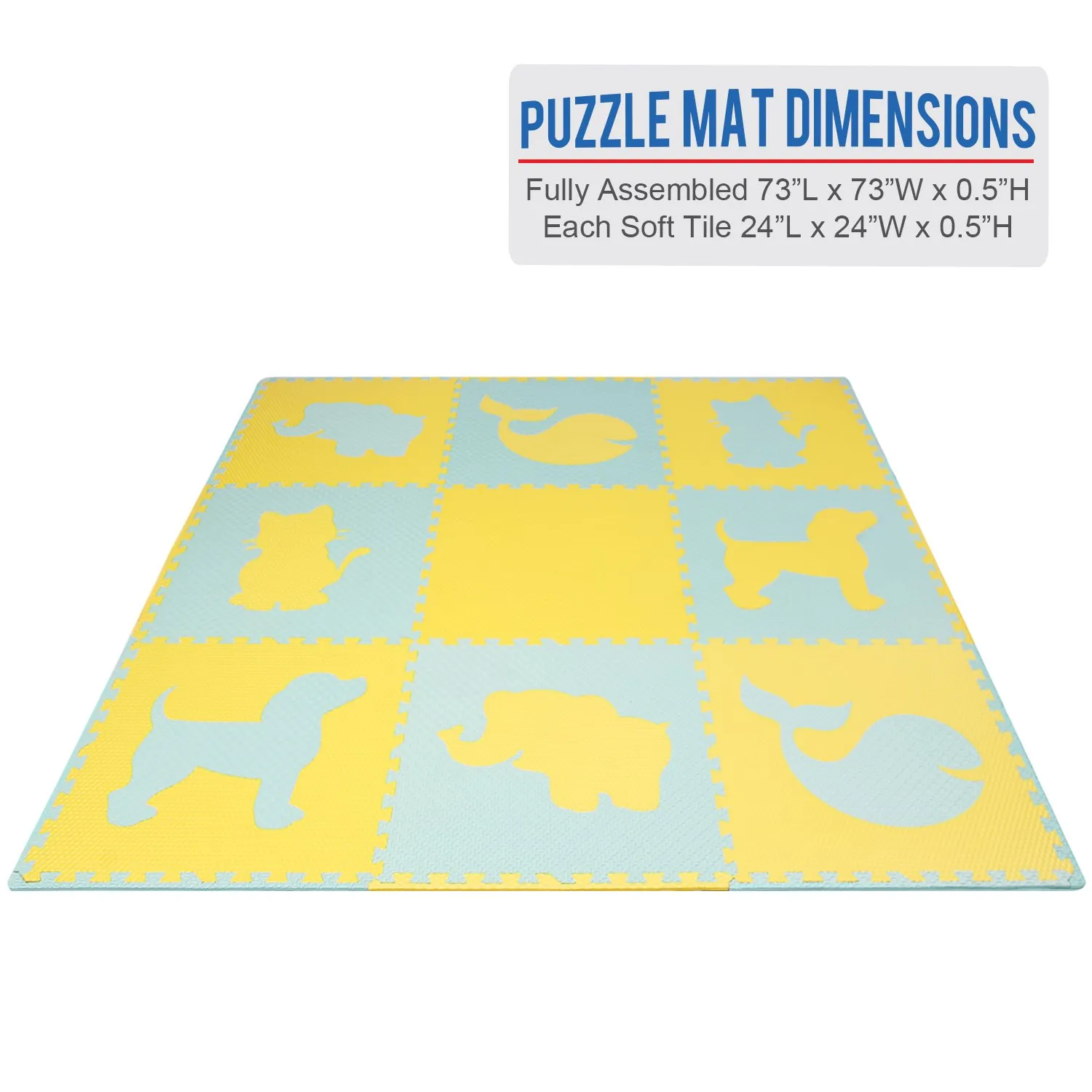 Puzzle Play Mat Waterproof Textured Foam - Extra Large - Yellow/Blue