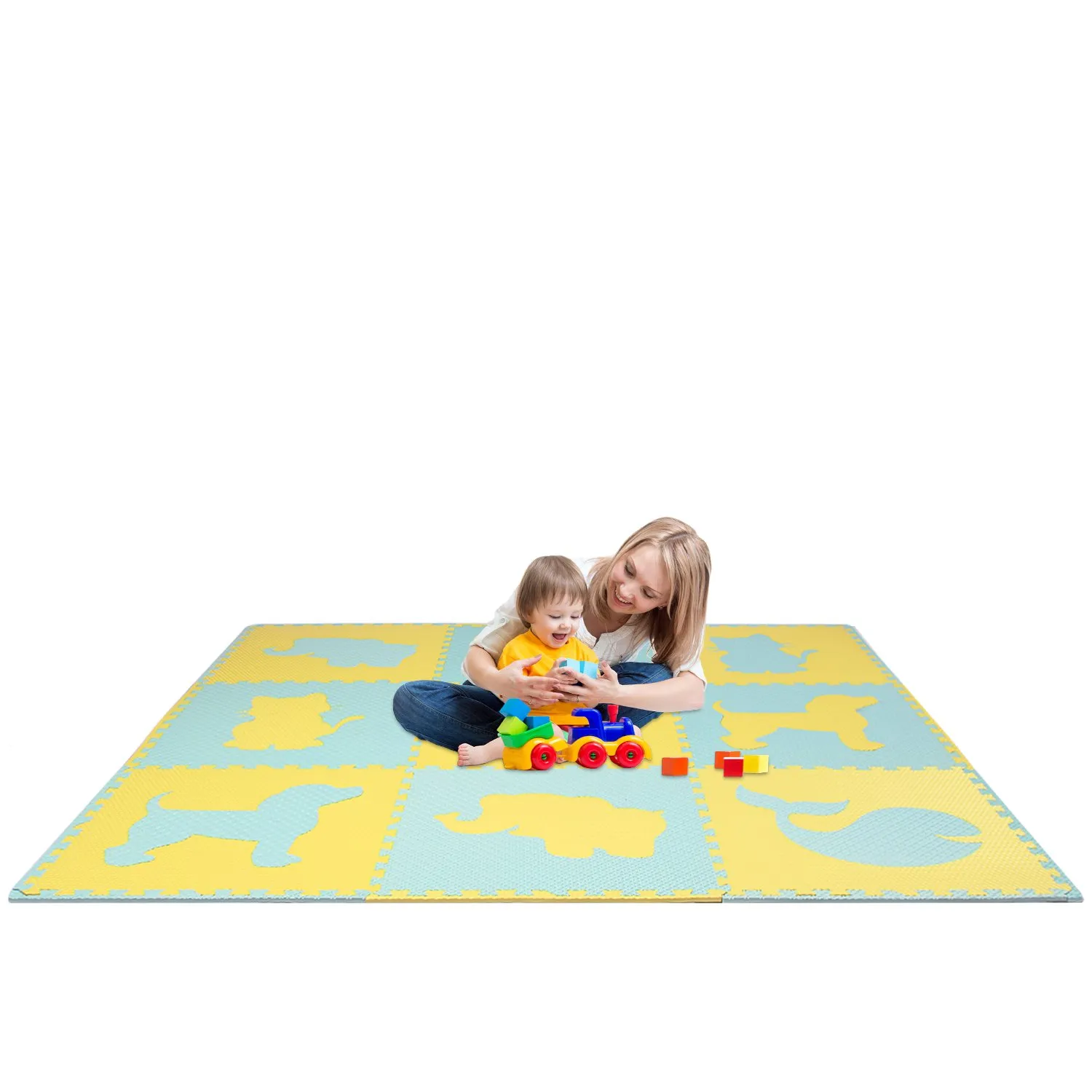 Puzzle Play Mat Waterproof Textured Foam - Extra Large - Yellow/Blue