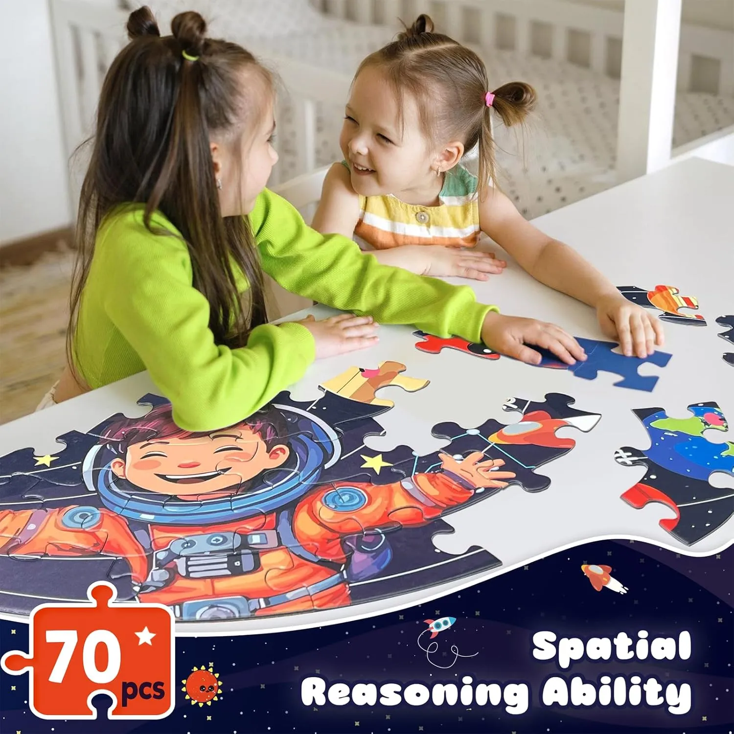 Puzzles for Kids Ages 4-6 with Solar System Planets, 70 Piece Round Large Kids Floor Puzzles for Ages 3 4 5 6 7 8, Educational Toy Gift Jigsaw Puzzles for 5 Year Old Boys Girls