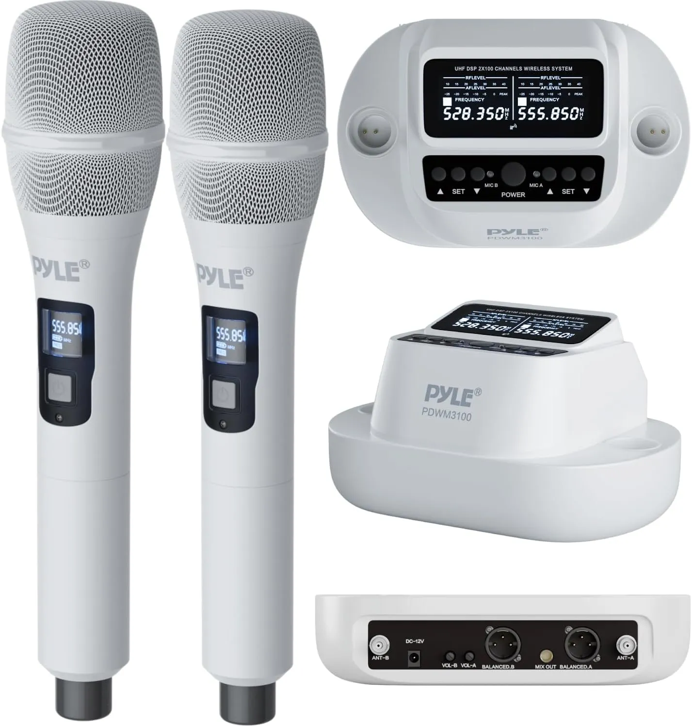 Pyle Wireless Microphones - UHF 2x100 Channel Receiver, Karaoke Microphone with DSP, High-Fidelity, Infrared Sync, Wireless Microphone System for Professional Singers, Stage & Artists