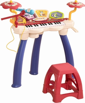 Qaba 2 in 1 Kids Piano Keyboard with Drum Set, 32-Key Electronic Musical Instrument with Multiple Sounds, Lights, Microphone, Stool, MP3, U-Disk, Auto-Hibernation Function for Girls & Boys