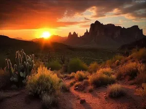 QAZWSX DIY 5D Diamond Art Kits Painting for Adults Superstition Mountains Sunset Arizona Western Desert Cactus Landscape 30x40cm, 12x16 inches