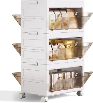 QudraKast 3-Tier Stackable Plastic Storage Bins - 67QT Stackable Storage Bins - Closet Organization and Storage, Suitable for Bedroom, Organization and Storage Boxes for Study, Toy Room, Office