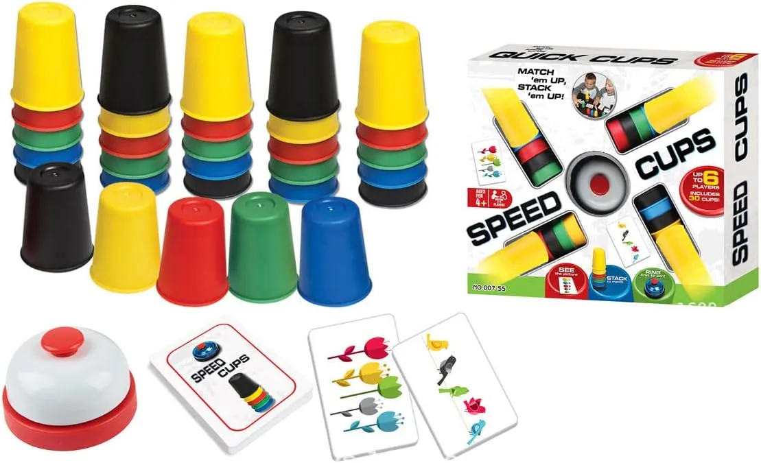 Quick Cups, Stacking Game for Kids with 30 Flying Stack Cups & 24 Picture Cards