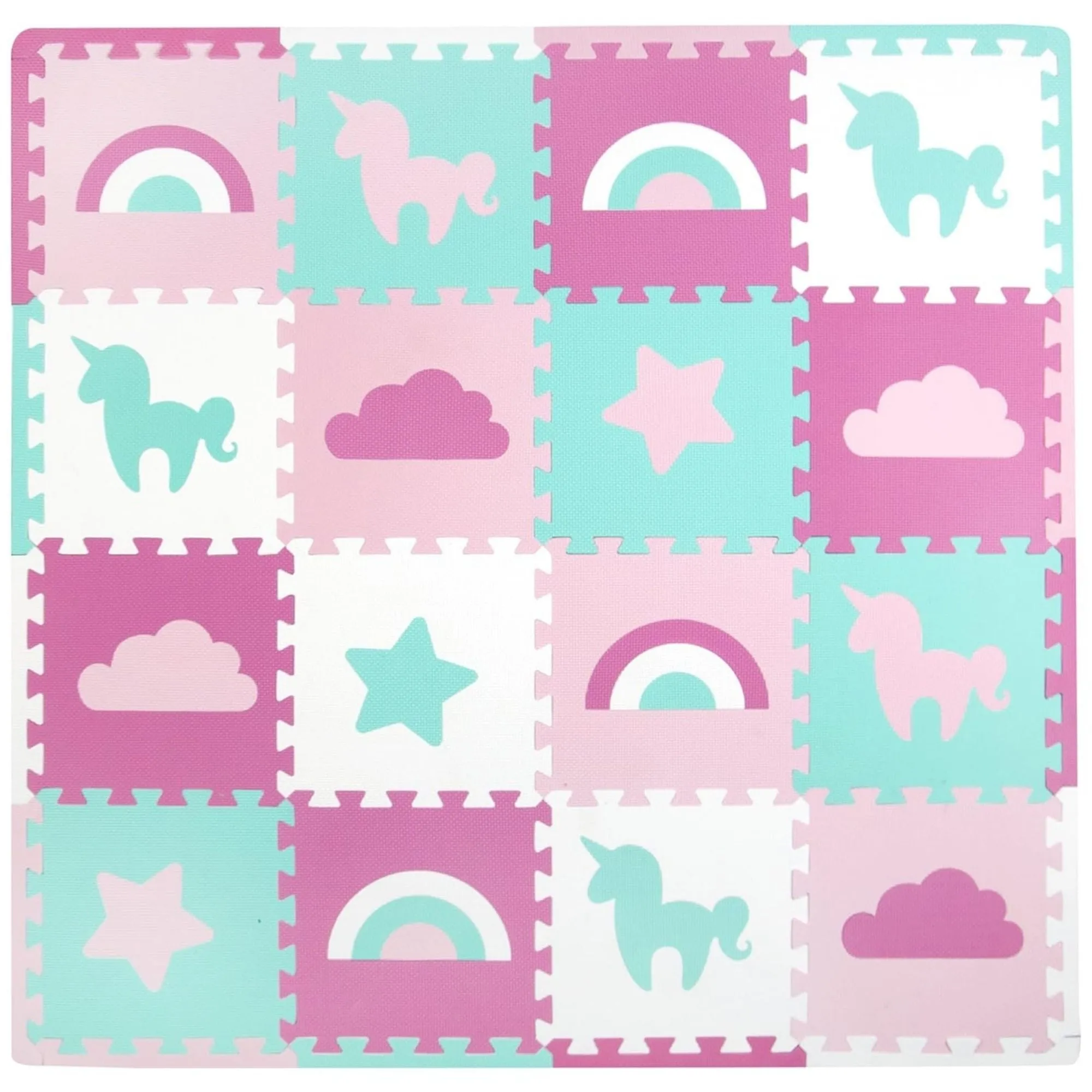 Rainbows and Unicorns Foam Playmats 16 Interlocking Waterproof Tiles Durable & Long-Lasting 50"x50" Ages 3 