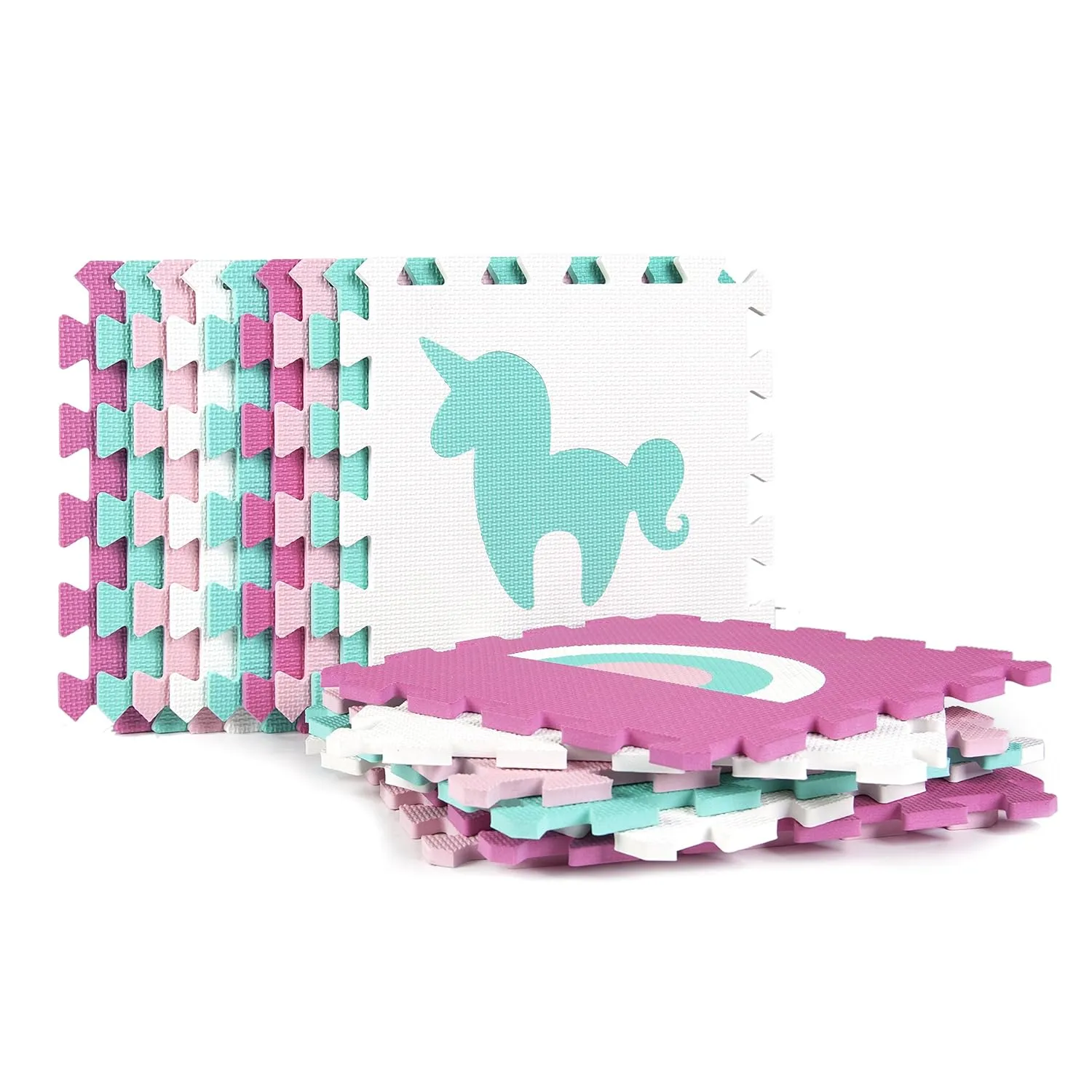 Rainbows and Unicorns Foam Playmats 16 Interlocking Waterproof Tiles Durable & Long-Lasting 50"x50" Ages 3 