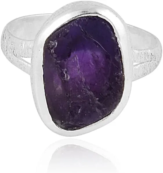 Raw Amethyst Solid 925 Sterling Silver Textured Bold Ring Jewelry