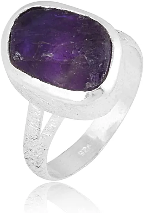 Raw Amethyst Solid 925 Sterling Silver Textured Bold Ring Jewelry