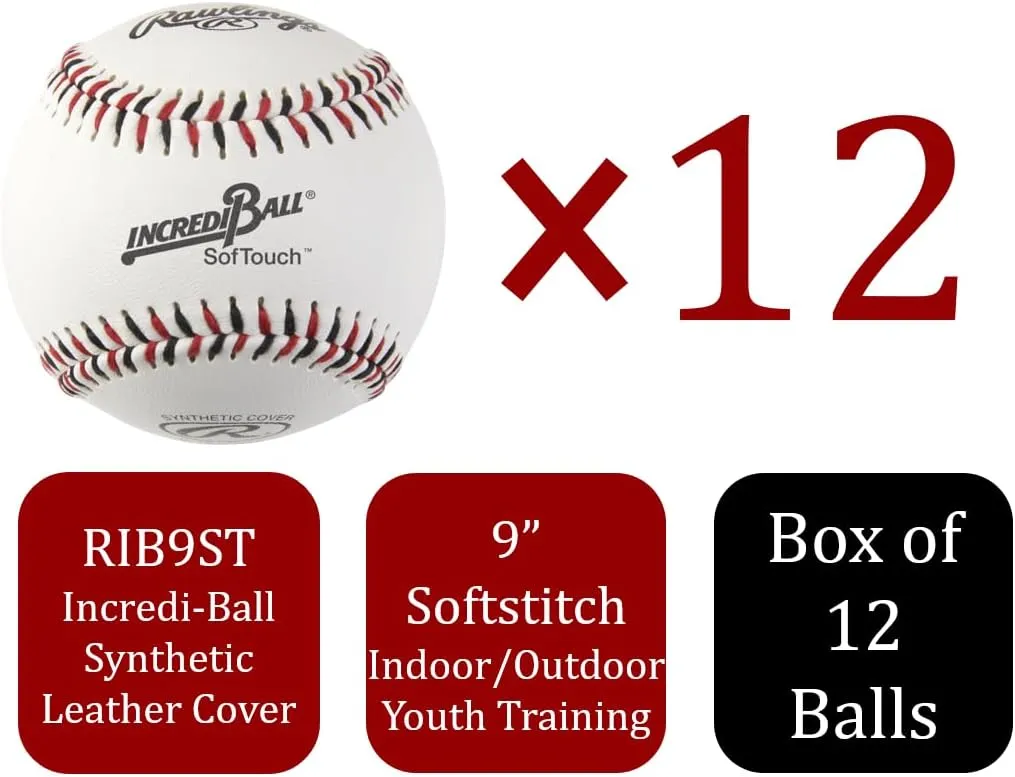 Rawlings | Incredi-Ball White Softstitch Baseballs | 9" | Cloth & Synthetic Leather Cover Options | 12 Count