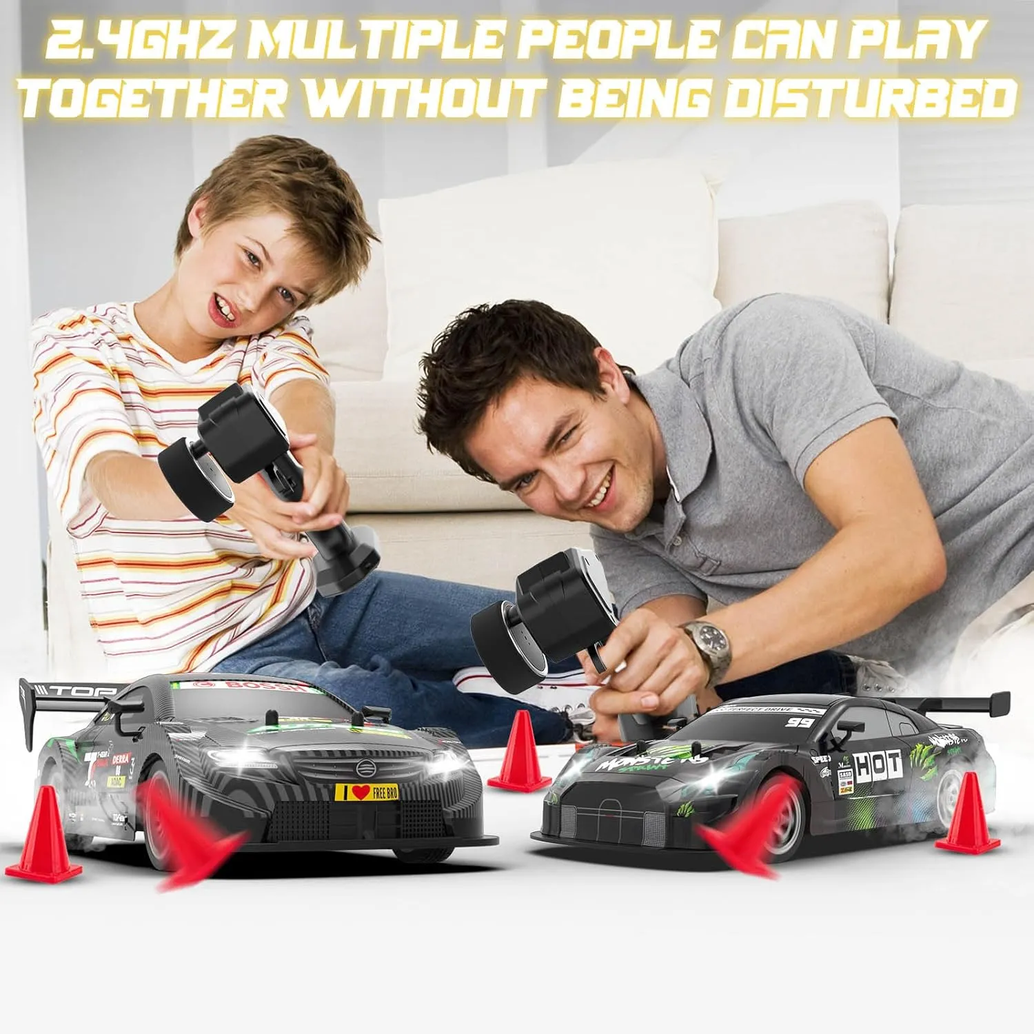 RC Drift Car 1:16, 2.4GHz 4WD 30 KM/H High Speed Remote Control Car with LED Lights Two Batteries and Drift Tires, Drifting RC Cars for Adults Boys Kids, Gray