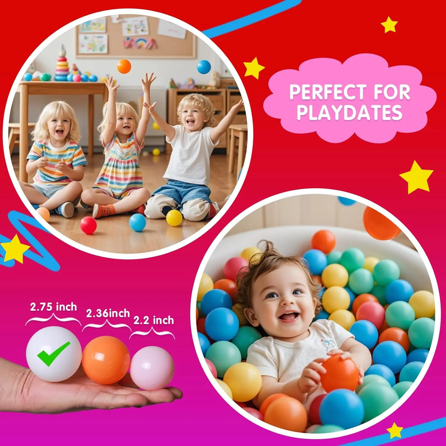 Realhaha Larger Plastic Balls for Ball Pit, Play Pin Balls for Toddlers Kid Ball Pits & Accessories for Bounce House,2.76 inches,50 pcs